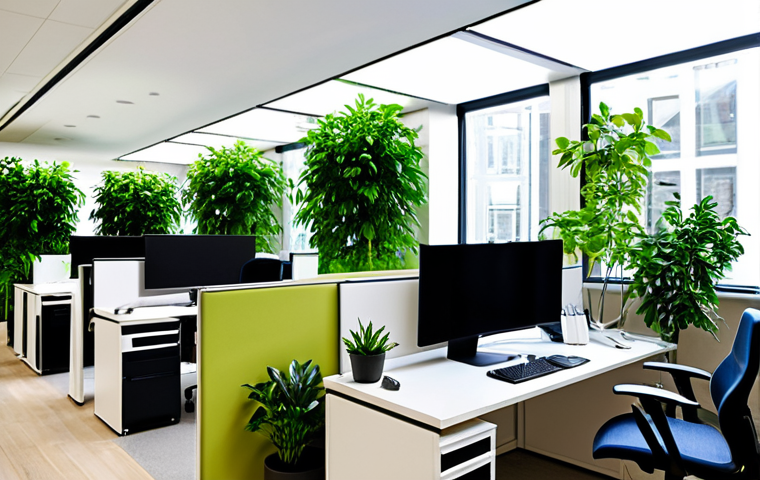 Biofilik Office Space**
"Modern office interior with lush greenery, potted plants, and a small water fountain. Fully clothed professionals working at desks. Natural lighting, ergonomic furniture, perfect anatomy, correct proportions, well-formed hands, proper finger count, natural body proportions. Safe for work, appropriate content, fully clothed, professional, family-friendly, modest clothing, modern design, clean and organized."
**